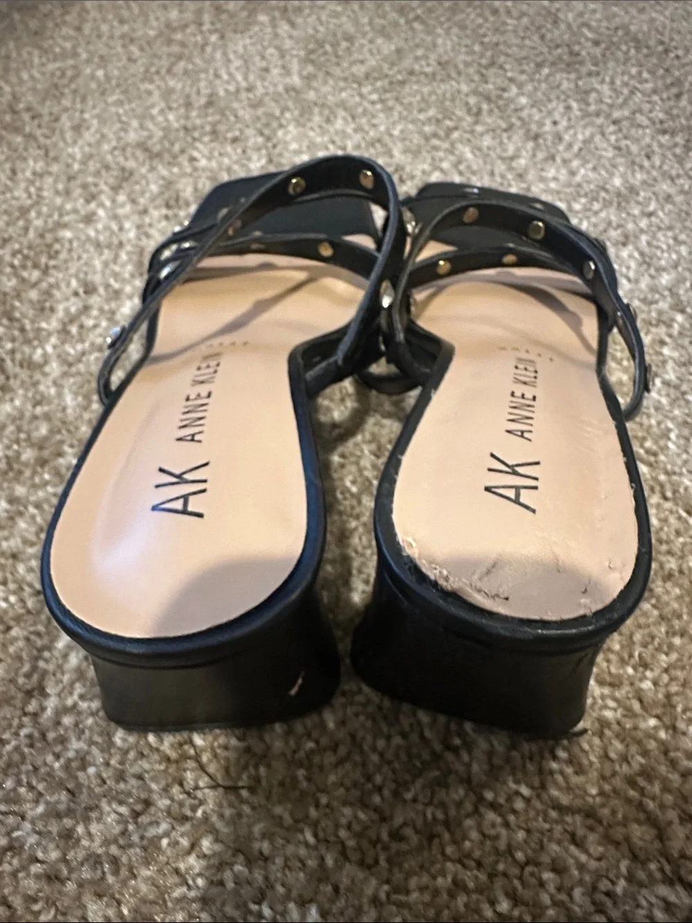 Anne Klein Black Crystal-Stud Strappy Heeled Sandals